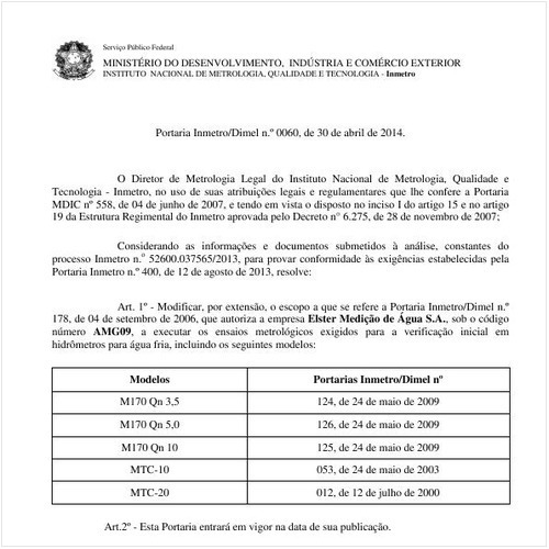 Portaria DIMEL/INMETRO 60:2014 - Situação: Revogado