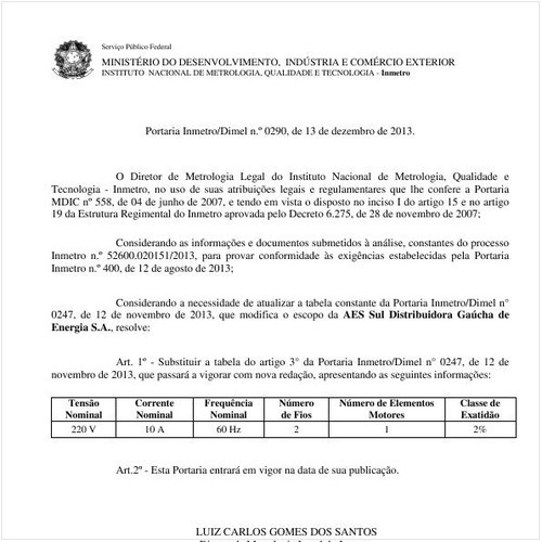 Portaria DIMEL/INMETRO 290:2013 - Situação: Em vigor