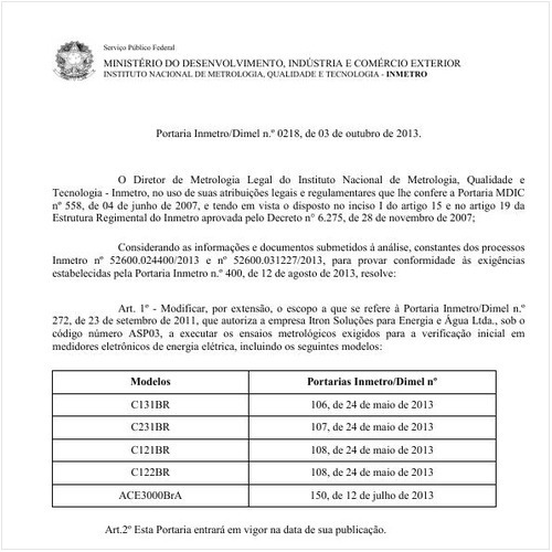 Portaria DIMEL/INMETRO 218:2013 - Situação: Revogado