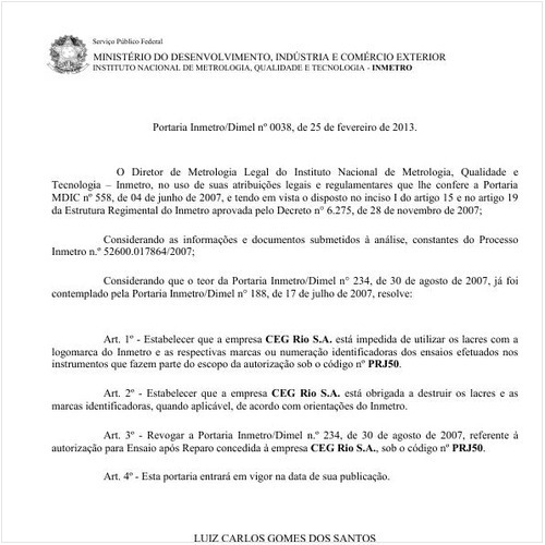 Portaria DIMEL/INMETRO 38:2013 - Situação: Em vigor