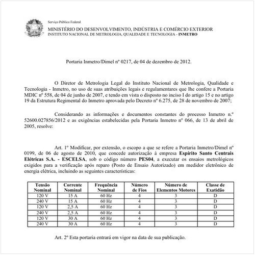 Portaria DIMEL/INMETRO 217:2012 - Situação: Revogado
