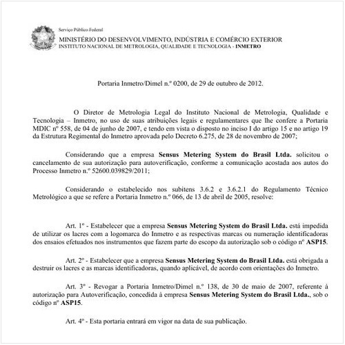 Portaria DIMEL/INMETRO 200:2012 - Situação: Em vigor