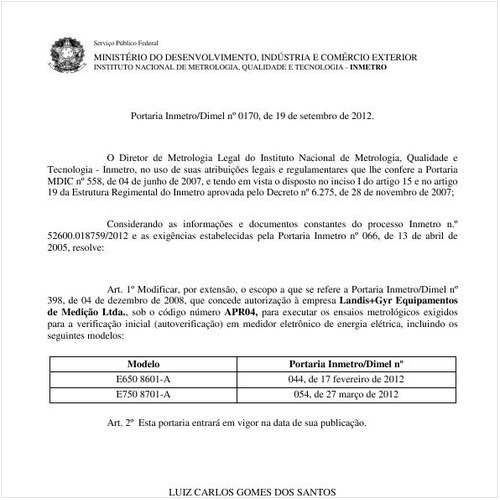 Portaria DIMEL/INMETRO 170:2012 - Situação: Revogado
