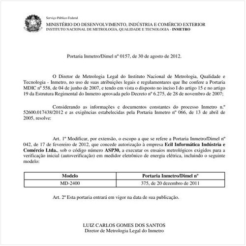 Portaria DIMEL/INMETRO 157:2012 - Situação: Revogado