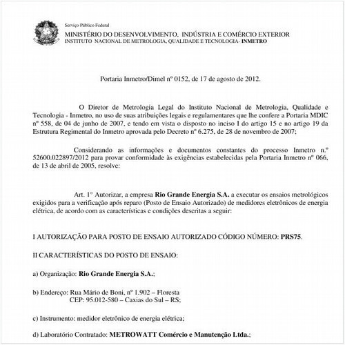 Portaria DIMEL/INMETRO 152:2012 - Situação: Revogado