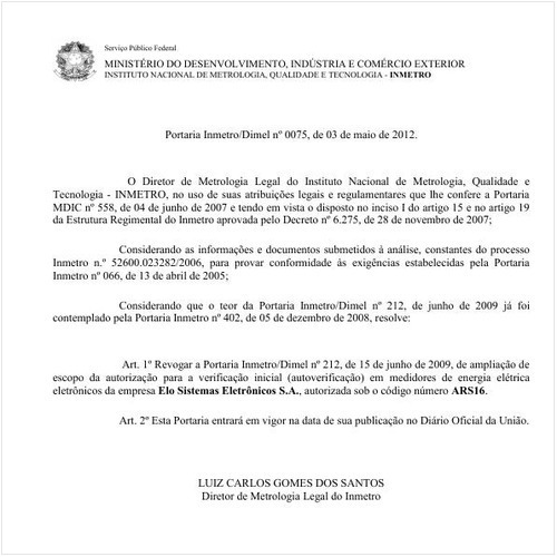 Portaria INMETRO/DIMEL 75:2012 - Situação: Revogado