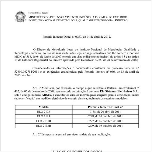Portaria DIMEL/INMETRO 57:2012 - Situação: Revogado