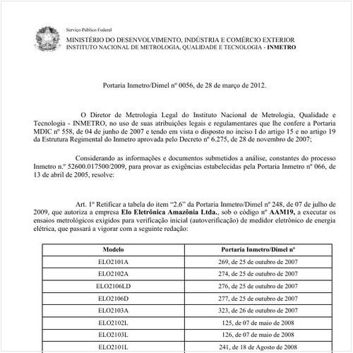 Portaria DIMEL/INMETRO 56:2012 - Situação: Revogado