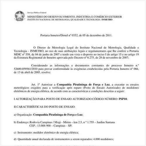 Portaria INMETRO/DIMEL 352:2011 - Situação: Revogado