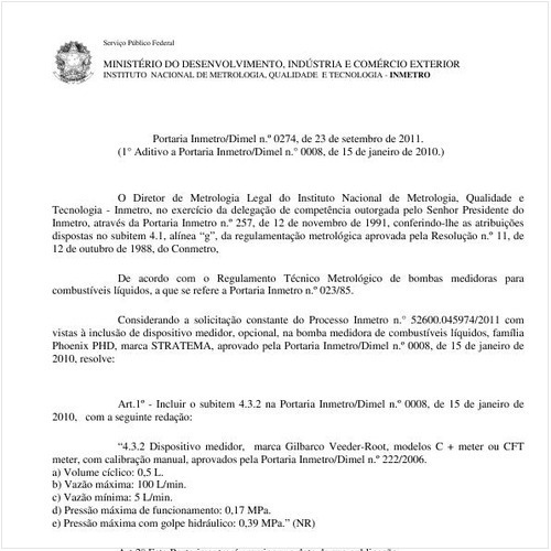 Portaria INMETRO/DIMEL 274:2011 - Situação: Em vigor