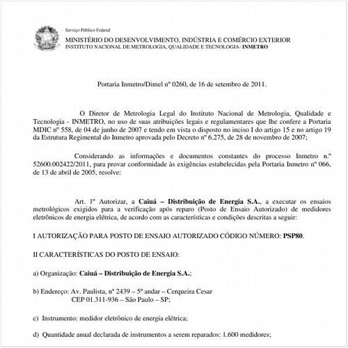 Portaria INMETRO/DIMEL 260:2011 - Situação: Revogado