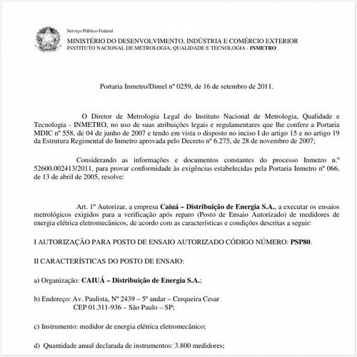 Portaria INMETRO/DIMEL 259:2011 - Situação: Revogado