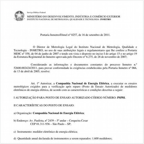 Portaria INMETRO/DIMEL 257:2011 - Situação: Revogado