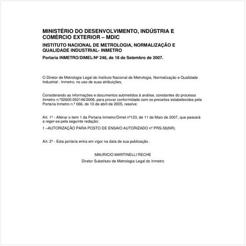 Portaria INMETRO/DIMEL 248:2007 - Situação: Em vigor