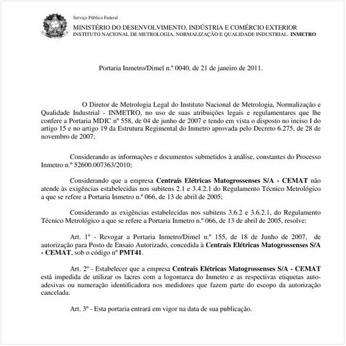 Portaria INMETRO/DIMEL 40:2011 - Situação: Em vigor