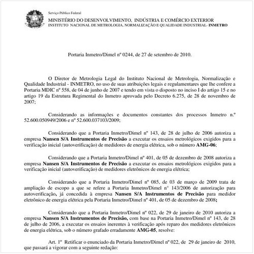 Portaria INMETRO/DIMEL 244:2010 - Situação: Revogado