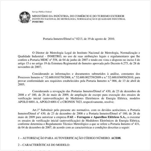 Portaria INMETRO/DIMEL 213:2010 - Situação: Revogado