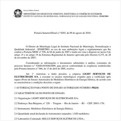 Portaria INMETRO/DIMEL 203:2010 - Situação: Revogado
