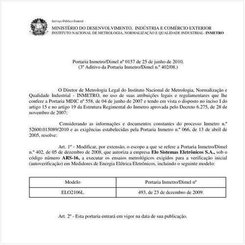 Portaria INMETRO/DIMEL 157:2010 - Situação: Revogado