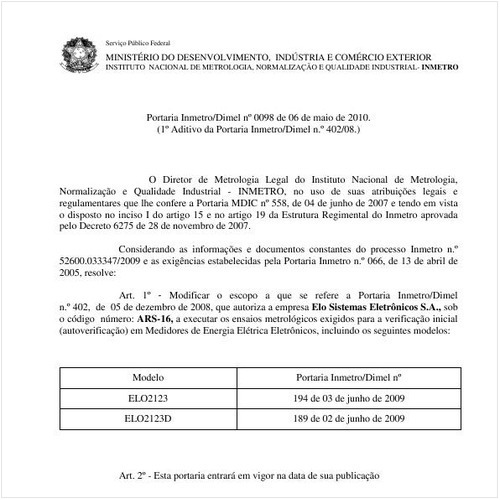 Portaria INMETRO/DIMEL 98:2010 - Situação: Revogado