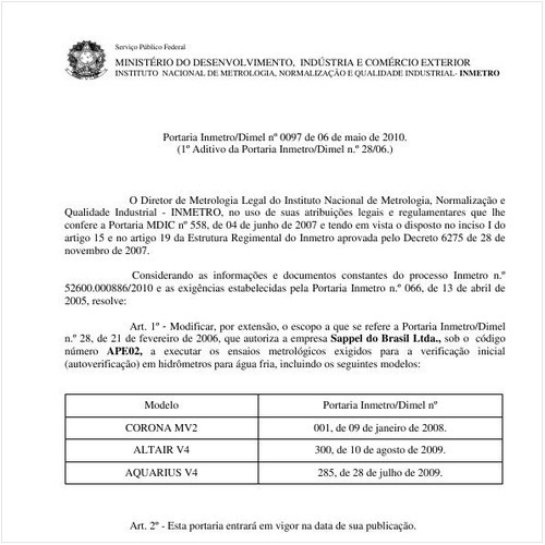 Portaria INMETRO/DIMEL 97:2010 - Situação: Revogado