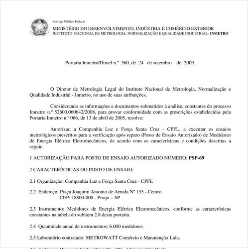 Portaria INMETRO/DIMEL 360:2009 - Situação: Revogado