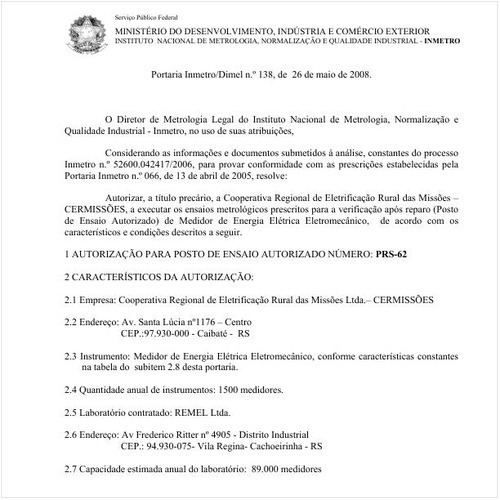 Portaria DIMEL/INMETRO 138:2008 - Situação: Revogado