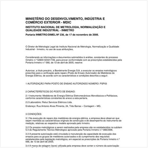Portaria DIMEL/INMETRO 236:2006 - Situação: Revogado