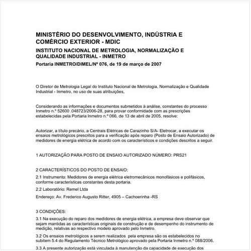 Portaria DIMEL/INMETRO 76:2007 - Situação: Revogado