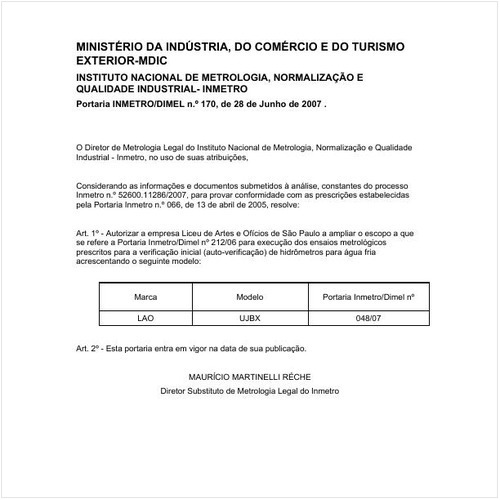 Portaria DIMEL/INMETRO 170:2007 - Situação: Revogado