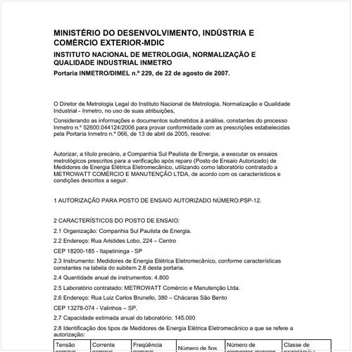 Portaria DIMEL/INMETRO 229:2007 - Situação: Revogado