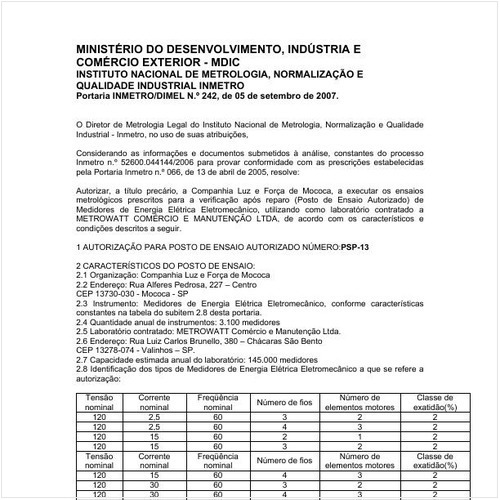 Portaria DIMEL/INMETRO 242:2007 - Situação: Revogado