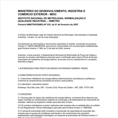 Portaria DIMEL/INMETRO 35:2007 - Situação: Revogado