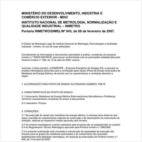 Portaria DIMEL/INMETRO 43:2007 - Situação: Revogado