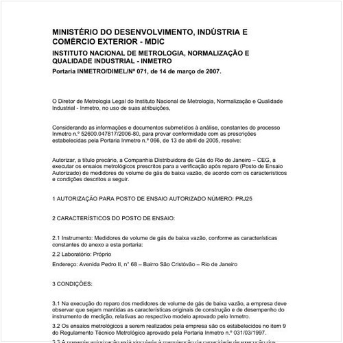 Portaria DIMEL/INMETRO 71:2007 - Situação: Em vigor