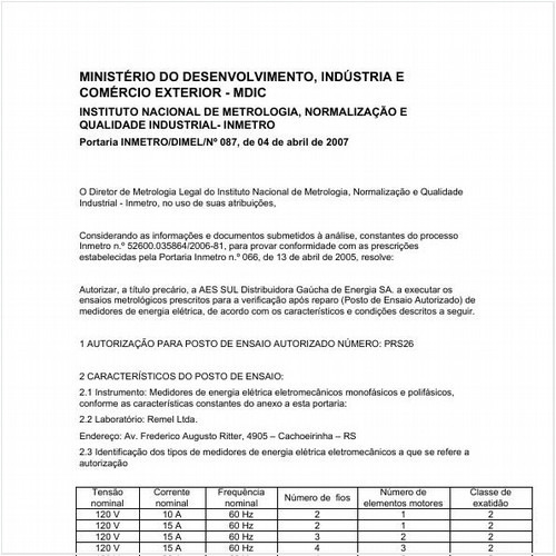 Portaria DIMEL/INMETRO 87:2007 - Situação: Revogado