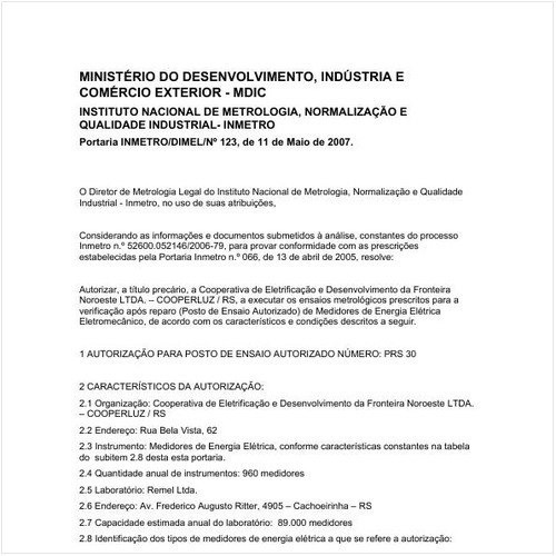 Portaria DIMEL/INMETRO 123:2007 - Situação: Revogado