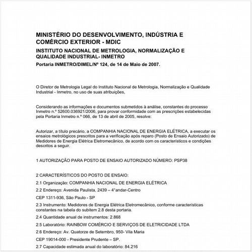 Portaria DIMEL/INMETRO 124:2007 - Situação: Revogado