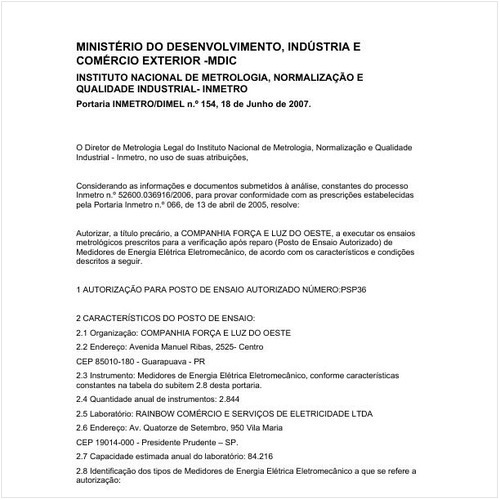 Portaria DIMEL/INMETRO 154:2007 - Situação: Revogado