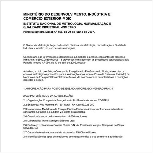 Portaria DIMEL/INMETRO 158:2007 - Situação: Revogado