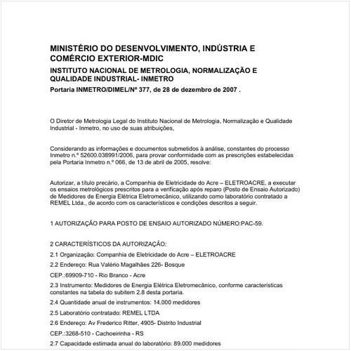 Portaria DIMEL/INMETRO 377:2007 - Situação: Revogado