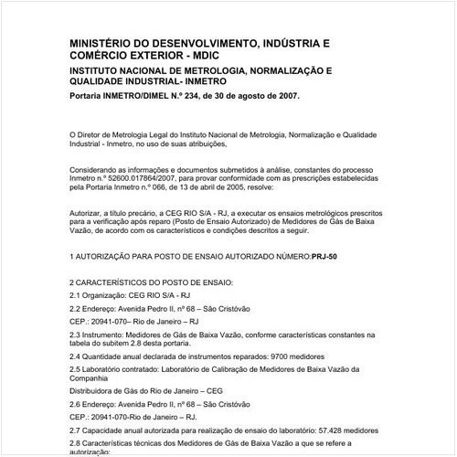 Portaria DIMEL/INMETRO 234:2007 - Situação: Revogado