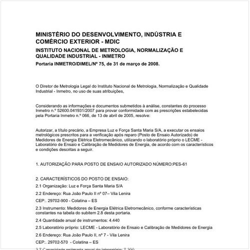 Portaria DIMEL/INMETRO 75:2008 - Situação: Revogado