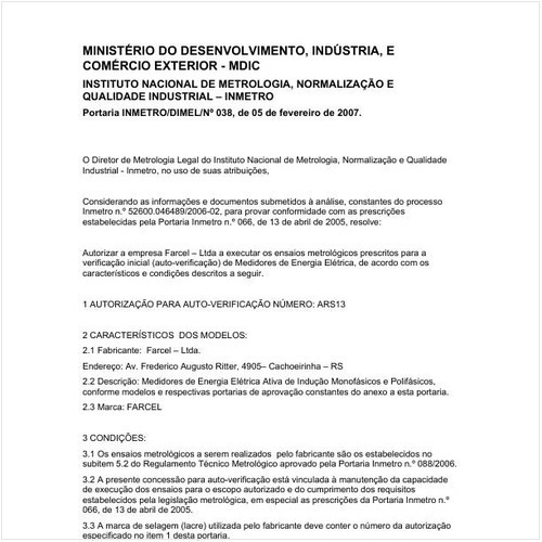 Portaria DIMEL/INMETRO 38:2007 - Situação: Revogado
