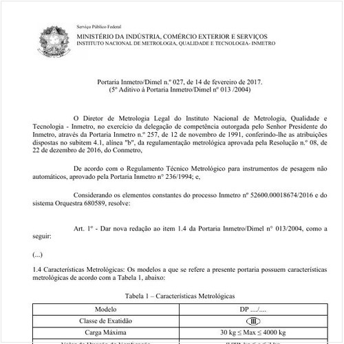 Portaria DIMEL/INMETRO 27:2017 - Situação: Em vigor