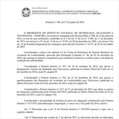 Portaria INMETRO/INMETRO 286:2016 - Situação: Revogado