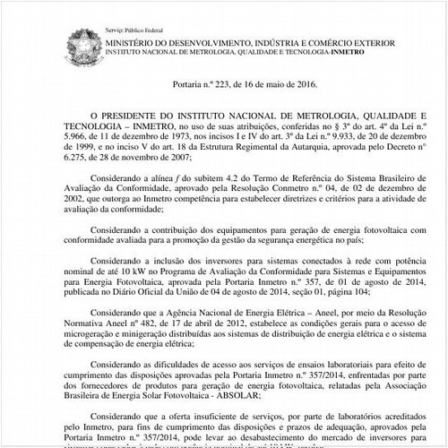 Portaria INMETRO/MDIC 223:2016 - Situação: Revogado