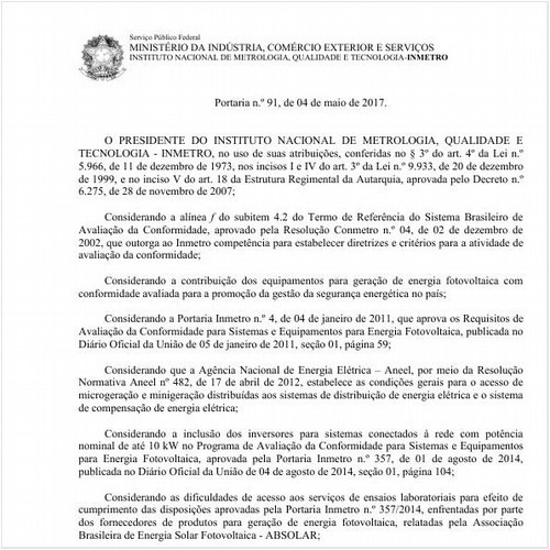 Portaria INMETRO/MDIC 91:2017 - Situação: Revogado