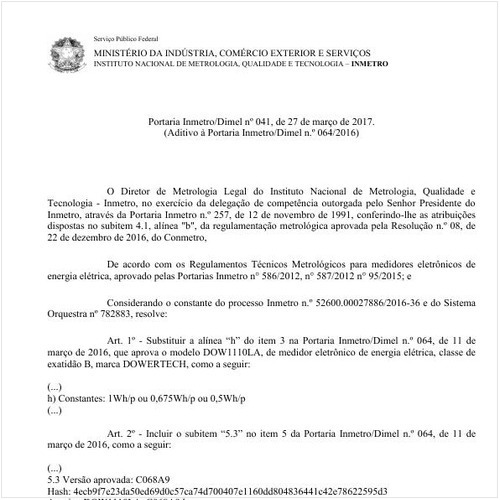 Portaria DIMEL/INMETRO 41:2017 - Situação: Em vigor