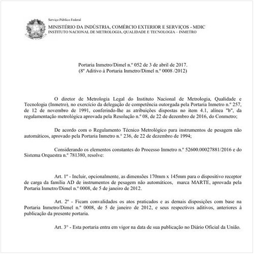 Portaria DIMEL/INMETRO 52:2017 - Situação: Em vigor